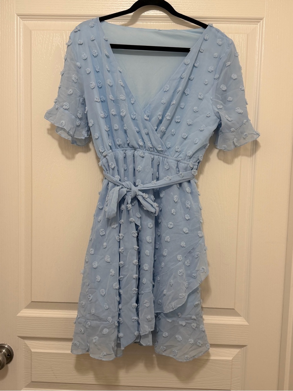 SHEIN Light Blue Textured Wrap Midi Dress